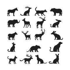 Fototapeta premium This image showcases a mix of wild animals, including bears, deer, and birds, silhouetted against a light background. It brings out the essence of diverse wildlife coexisting in harmony