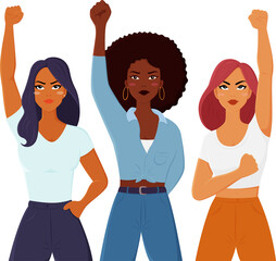 A female character makes a fist-raising gesture show the power and rights women for international women's day. cartoon character illustration design