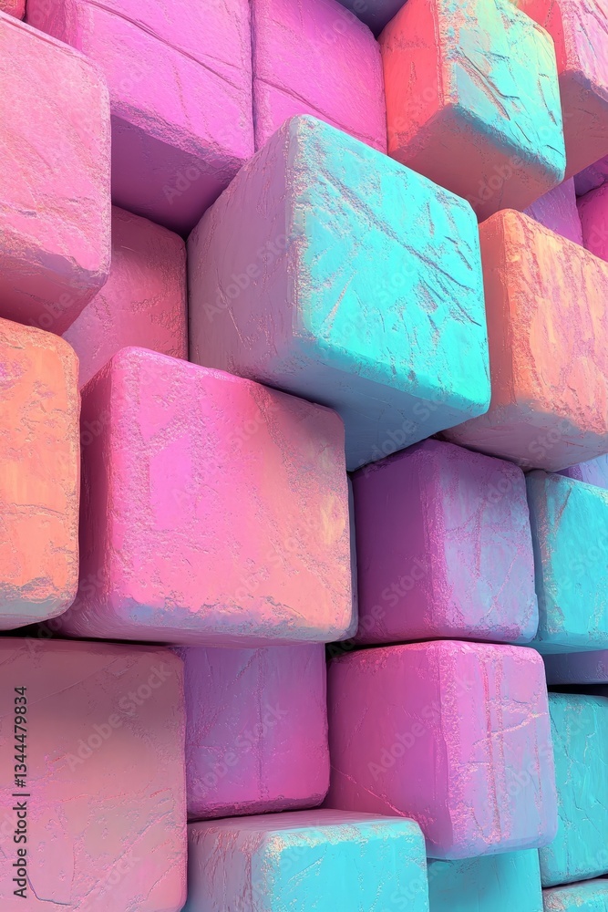 Poster abstract 3d geometric patterns formed by cubes featuring pastel gradient hues