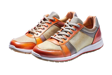Stylish Orange and Beige Leather and Textile Sneakers for Men