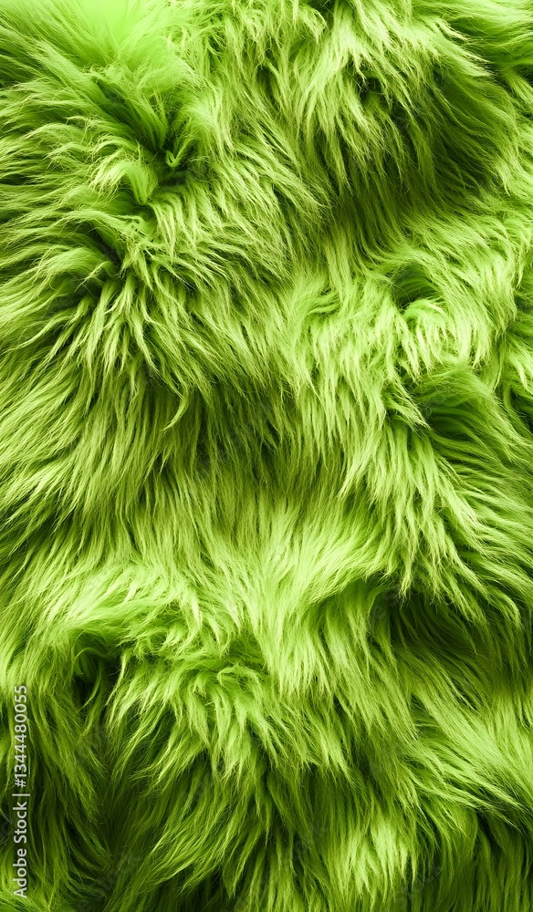 Aufkleber bright lime green furry texture with long wavy strands creating a plush, luxurious surface pattern. 