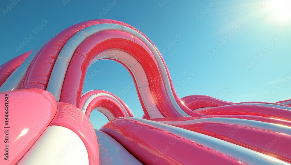 Poster three-dimensional rendering of vibrant lines on a pale background