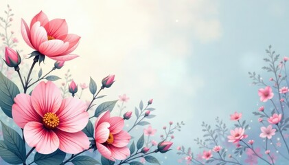 Fototapeta premium Delicate watercolor floral design, soft pastel shades, illustration, green, plant