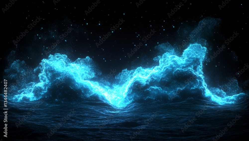 Poster the image depicts swirling blue and purple lines on a black background created using 3d rendering te