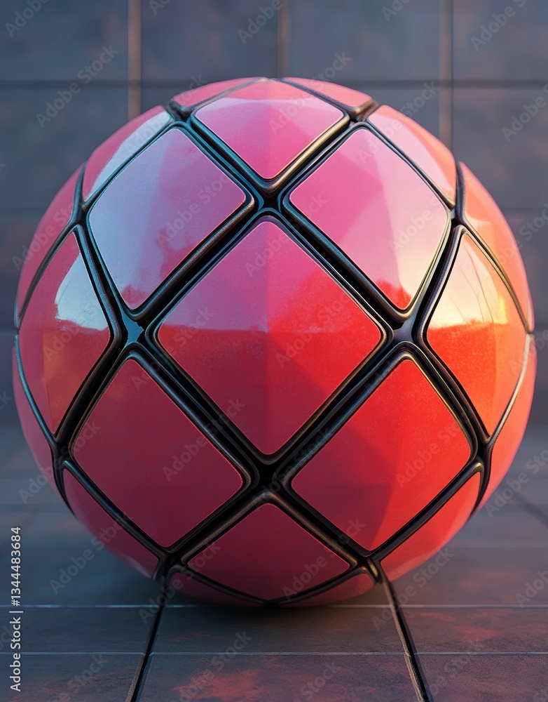 Poster an abstract sphere with triangular patterns is depicted in a 3d rendering