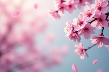 Obraz premium Delicate pink sakura blossoms, scattered, overlapping petals , nature background, cherry, branch