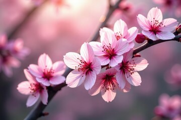 Delicate pink sakura blossoms, scattered, overlapping petals , texture, floral design