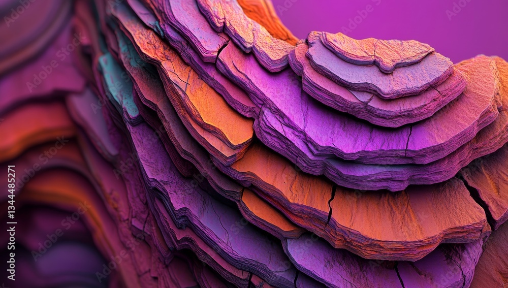 Poster the image depicts a geometric shape in abstract form, rendered in 3d with a palette of purple and go