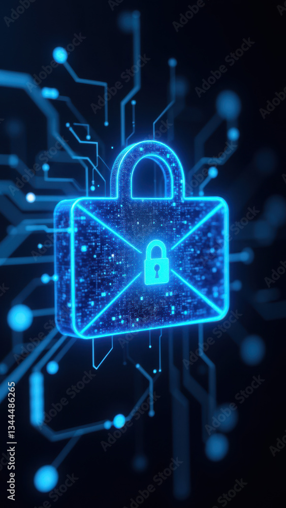 Poster secure email with double lock. concept of cybersecurity protection.