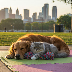 Urban Pet Playdate Mat with City Skyline