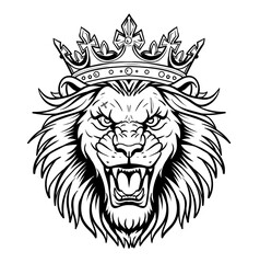 Fototapeta premium Black and white drawing of a lion head with a black mane
