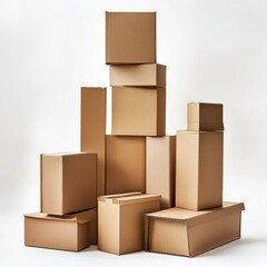 Stack of Various Cardboard Boxes for Shipping and Storage