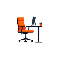 Fototapeta premium Office workspace setup modern ergonomic chair desk home office digital art minimalist style contemporary viewpoint productivity focus on transparent background