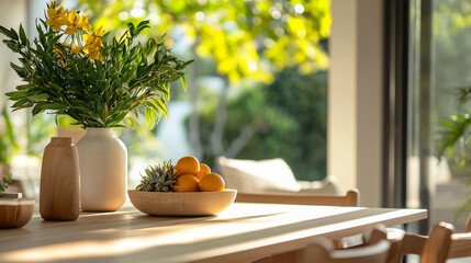 Elegant Terrace Interior with Natural Elements and Cozy Decor