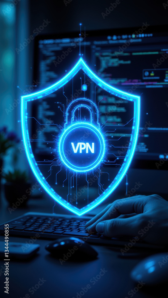 Aufkleber a graphic representation of enhanced cybersecurity through vpn technology, featuring a bright blue l