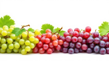 Fototapeta premium grapevine fruits and leaves as border on white background with copy space