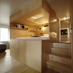 Micro-apartment clever design with urban space maximization, functional minimalism