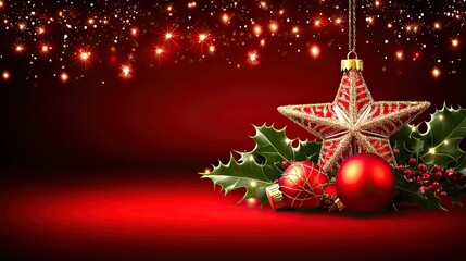 Festive Christmas decorations on a red background