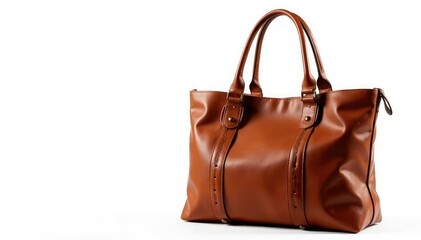 Brown leather tote bag, isolated on white background, background, shopping