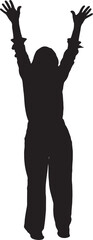vector; silhouette of back view of a standing woman arms raised