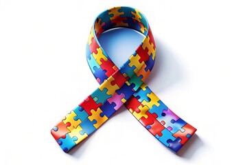 Colorful puzzle ribbon World Autism Awareness generative ai