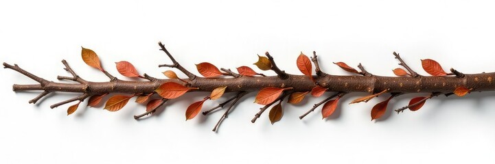 Fototapeta premium A bed of small twigs and dry leaves on a plain white surface, twist, barren, stem