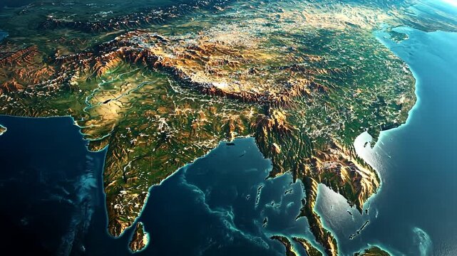 Detailed aerial view of South Asia showcasing the geography and landscapes in stunning detail