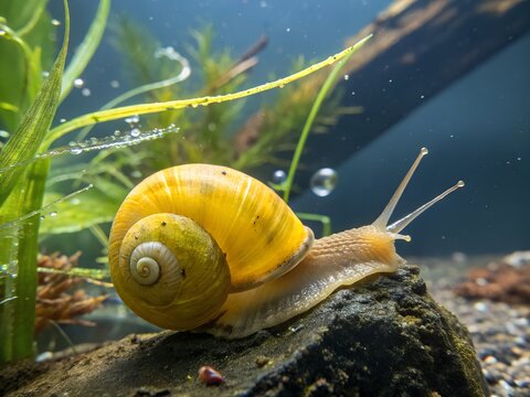 
aquarium snail ampularia in aquarium
