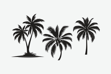 Set silhouettes of palm tree, coconut tree. Nature, environment concept. Vector illustration.