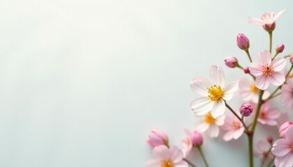 Fototapeta premium Delicate small floral sprigs, minimalist design, blue, yellow