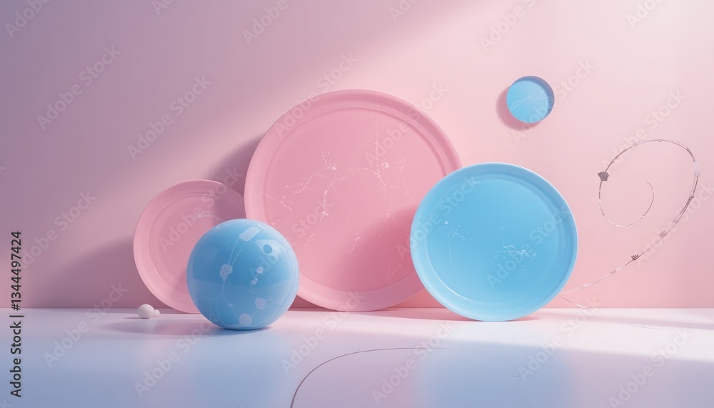Poster dynamic abstract composition of circular shapes and colors studio setting 3d render minimalist aesth