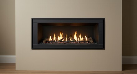 Modern Black Gas Fireplace with Flames for Home Interior Design