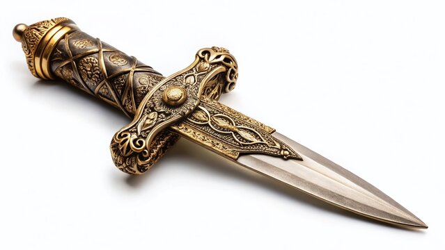 Vintage Ceremonial Athame: Ornate Ritual Dagger Isolated on White Background