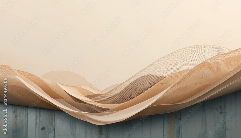 Poster artistic flow of mesh textiles abstract studio visual composition soft tones aerial perspective conc