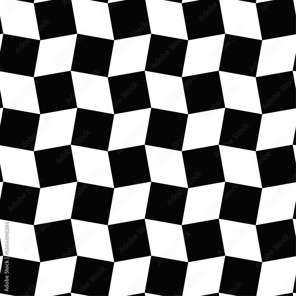 Poster Curved black and white mosaic checkerboard pattern. Seamless minimalistic chess pattern.