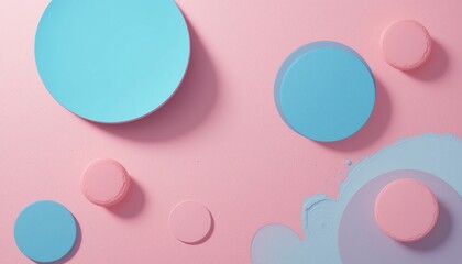 Creative graphic design elements featuring circles and shapes in pastel colors modern art studio digital illustration calm environment top-down view visual aesthetics
