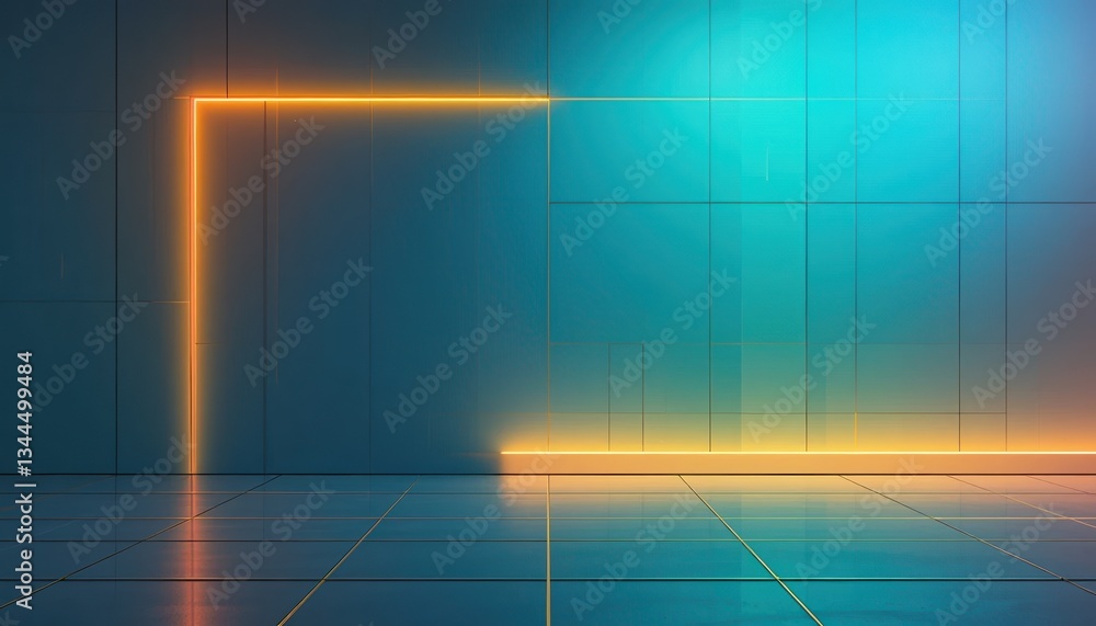 Poster illuminated geometric wall display virtual studio digital art modern environment close-up view futur