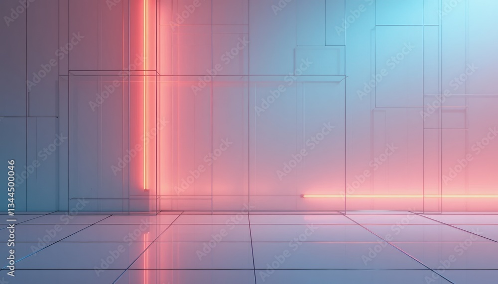 Poster dynamic neon light installation modern studio digital artwork futuristic environment low angle view 