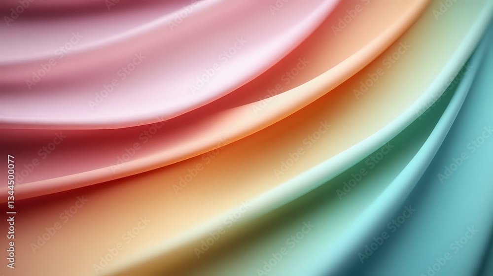 Poster smooth flowing curves in pastel pink, peach and mint green create soft waves of color with gentle gr