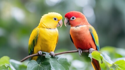 Obraz premium Vibrant parakeets on a branch
