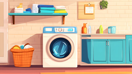 Professional Laundry Service Cartoon Vector Illustration of a Wash Machine