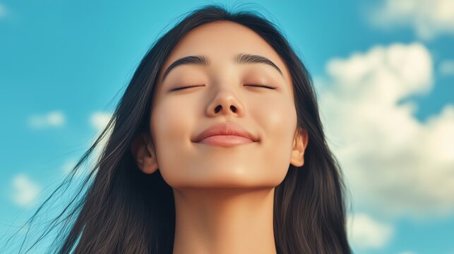 Finding inner peace a woman's calm moment outdoors nature portrait - Powered by Adobe