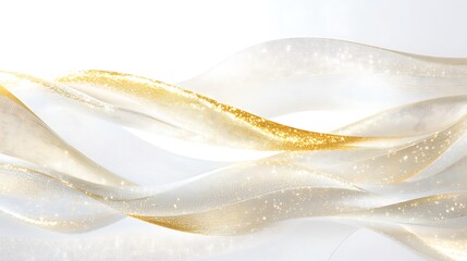 Gold-flecked white silk ribbons create a flowing, festive backdrop, great for cards