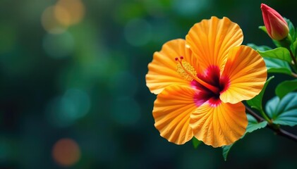 Bold, graphic hibiscus blooms, vibrant orange & yellow, print, flower pattern, bold