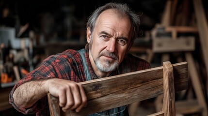 Artistic craftsman at work rustic wooden furniture portrait photography