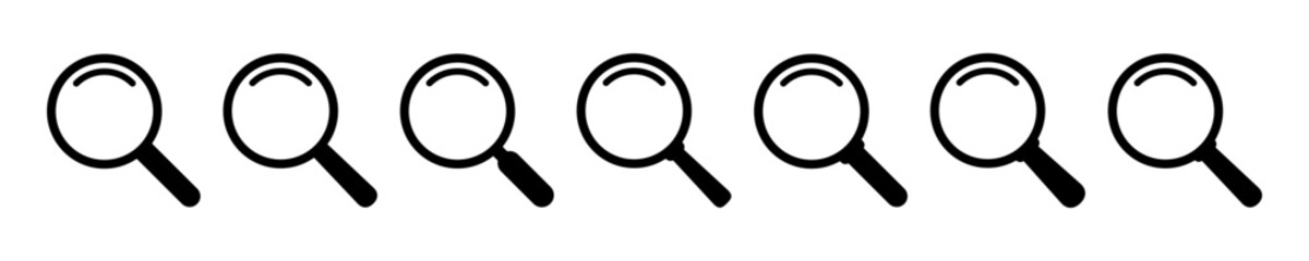 Magnifying glass icon, magnifier icon. Loupe icon. Search icons set.