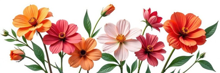 Large flowers isolated on white background with intricate details, colorful, bloom