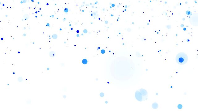 Slowly moving blue circles, dust, bokeh effect on a bright white background, abstract.