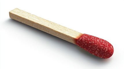 Close-up of a single matchstick with a red tip on a clean white background