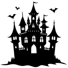 horror castle black silhouette vector, Simple silhouette Design vector icon with white background. Halloween horror castle